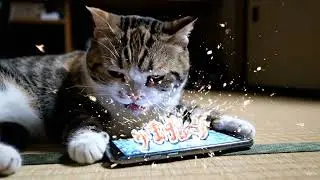 Cat playing smartphone games