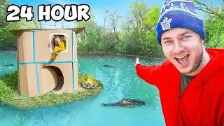 24-часовое испытание на выживание &mdash; выживание в лесу на TINY ISLAND в Box Fort!
