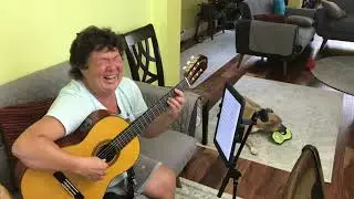 Natasha on guitar, Lapa on a squeaky toy