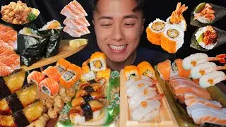 Ultimate ASMR Mukbang: Salmon Sashimi, Sushi Platter, Rolls & Dynamite Cones  Relaxing Eating Sounds