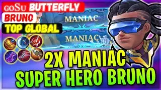 2X MANIAC Super Hero Bruno [ Top Global Bruno ] ɢᴏsᴜ &beta;utterfly - Mobile Legends Gameplay And Build