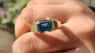 4.11 CT Emerald Cut Cyan Blue Moissanite Half Bezel Ring | Solitaire Wedding Ring | Men's Ring