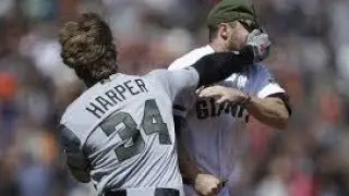 Washington Nationals vs San Francisco Giants | Bryce Harper vs Hunter Strickland Fight