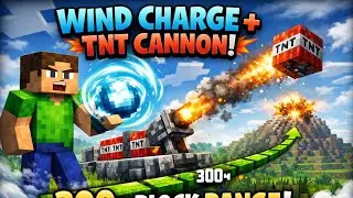 Minecraft wind charge+tnt cannon 300+ block range 
