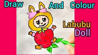 How To Draw A Cute Labubu Doll With Strawberry| EASY Step by Step Drawing & Coloring For Kids