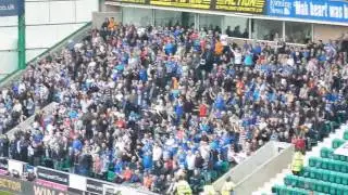 Kyle Lafferty celebrates and the Hibs fans aren't happy.