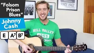 Johnny Cash - Folsom Prison Blues acoustic guitar tutorial // 3 chords + SOLO
