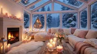 💕 Romantic Candlelight Piano | Snowy Fireplace Cabin 8 Hours | Sleep Relax Focus Study Meditation