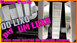 FIZ UMA SAPATEIRA COM ESPELHO USANDO PORTAS DE GUARDA ROUPAS USADO