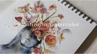 Silent Art Vlog | watercolor painting in real-time, new rescue kitten
