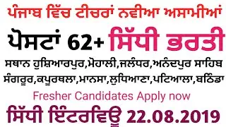 Punjab teacher recruitment 2019,Teacher Jobs in punjab August 2019,