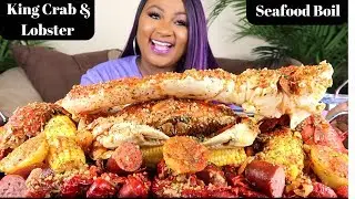 KING CRAB + LOBSTER TAIL + DUNGENESS CRAB , SEAFOOD BOIL MUKBANG