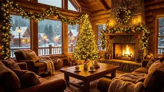 Peaceful Holiday Music 🎄 Cozy Fireplace Ambience & Soft Falling Snow