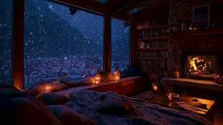 A Lonely Snowy Cabin at Night with Gentle Piano Music and Winter Silence for Deep Sleep