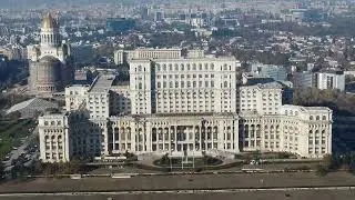 The Palace of the Parliament or Palatul Parlamentului by DRONE.  - Bucharest Romania - ECTV