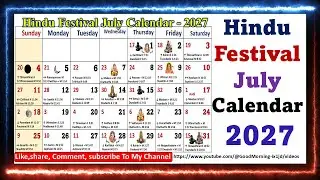 Hindu Festival July Calendar - 2027 || #julycalendar2027