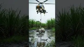 Cow Rescue Operation | Helicopter & JCB Save Cow From Flooded Field