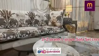 Fullvideo/3+2 seater L shape Sofa Set cover cream golden Finish Modern Living Room Furniture  meesho
