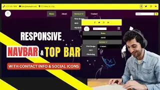 Responsive Navigation Bar and Top Bar with Contact Info and Social Icons | HTML & CSS Tutorial