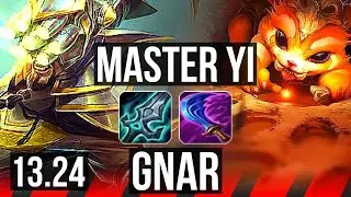MASTER YI vs GNAR (TOP) | 7 solo kills, 1200+ games, Rank 9 Yi | KR Master | 13.24