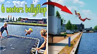 DROPPING A TRAMPOLINE NEXT TO WATER! Almost drowned!