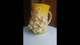 #Porcelain big #cup with #butterfly, flowers #handmade,14x13x10cm. Buy on ceramicanddecor.etsy.com