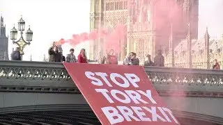 Stop Tory Brexit Banner Drop From Westminster Bridge