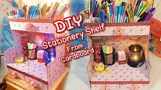 DIY Stationery Shelf/ Desktop Organizer/ Reuse of Cardboard/ Wasted Materials #ideas #craft #foryou
