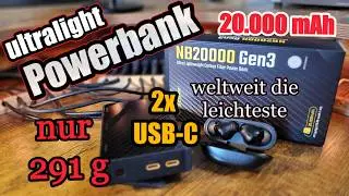 NItecore NB20000 Gen3 die beste Powerbank f&uuml;r Trekking Wandern Radreisen Radtouren eben Outdoor?
