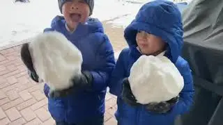 1st day of Snow | Kids making Snowballs