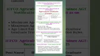 Indian Farmers Fertiliser Cooperative Limited (IFFCO)IFFCO Agriculture Graduate Trainee AGT 2025