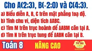 Cho A(2;3), B(-2;0) v&agrave; C(4;3). T&iacute;nh chu vi v&agrave; diện t&iacute;ch. c) T&igrave;m M tr&ecirc;n trục ho&agrave;nh để ∆ABM c&acirc;n tại A