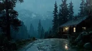 Cozy Cabin Night Storm | Rain Echo, Waterfall Flow & Soft Thunder