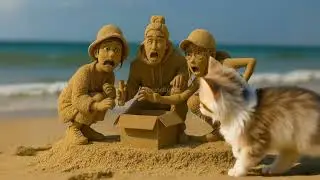 K Pop Demon Hunters Huntrix & Saja Boys Sand Sculptures Destroyed by a Kitten