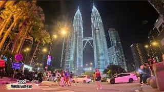 Petronas Twin Towers - KLCC Night Walk in Kuala Lumpur | ASMR Walkscape Real Audio