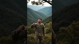 # one alone army man on the forest area,he was very hungry#