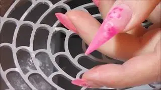 STILETTO GELNÄGEL | Cleardesign mit Glitzer und  Airbrush Blumen 🌸