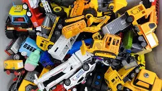 Box Full of Model Cars, Mazda, Firetruck, Lamborghini, Excavator, Bulldozer, Loader Road, Police Car