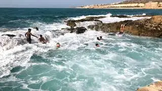 The cove of Kouloura in Halepa with big waves