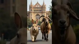 rabbit and goat is walking near famous city hotel#friendship #goat #rabbit #goat #trending
