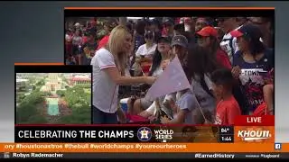 Cheta Craft talks to excited fans on the Astros Championship Parade route