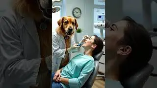 Golden Retriever Fixes Human Teeth in Dental Clinic #ai #dog #artificialintelligence  #aianimals