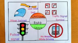 Road Safety Poster Drawing for compitition | Sadak Suraksha Poster Drawing| Road safety Drawing easy
