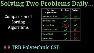 TRB Polytechnic CSE | Comparison of Sorting Algorithms | Inplace and Stable Sorting | Data Structure