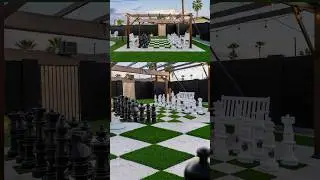 Backyard landscaping with life-size chess! #landscape #landscaping #paving #gardendesign #arizona