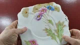 Тарелка для торта из костяного фарфора Royal Standard с изображением маков, раскрашенная вручную.