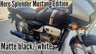 BEST MODIFIED HERO SPLENDER MUSTANG EDITION MATTE BLACK WHITE WRAP WITH RACING