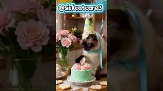 Siamese Pastel Celebration#siamesecat #birthdaycake #pastelparty #cuteandcozy #fluffycat #softfocus