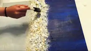 DIY Blue and Silver #abstractwallart  Silver Leaf #goldleafart  #glitterwallart #acrylicpainting