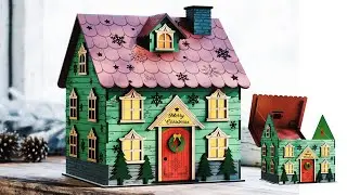 3D Wooden Christmas House Gift Box | Multi-Use Laser Cut File – Money Box Digital Download |#657|